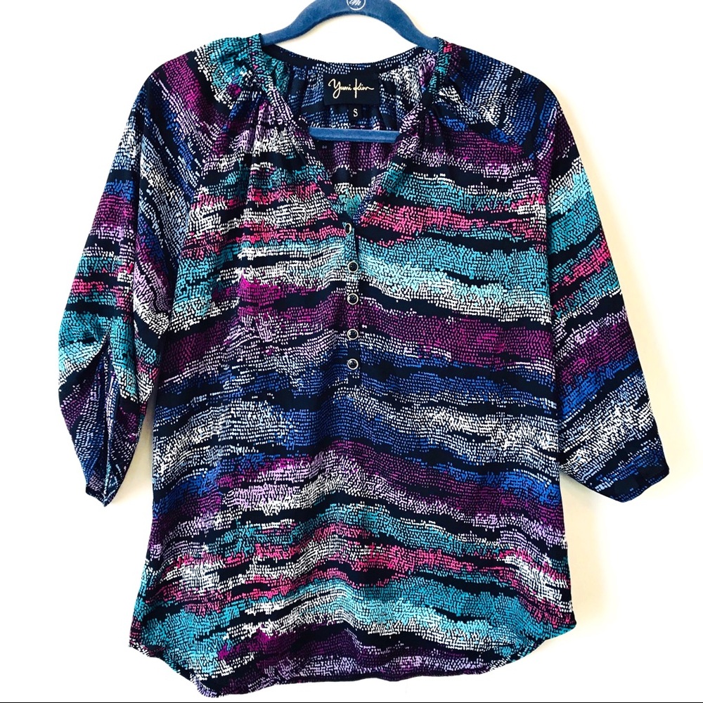 Yumi Kim Shirred Watercolor Dot 3/4 Sleeve Blouse